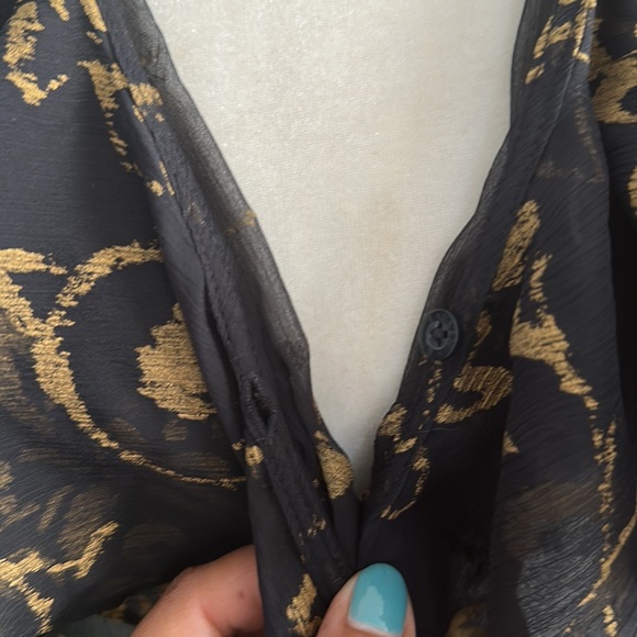 Lauren Ralph Lauren Black/Gold Sheer Wrap Women’s Blouse Size 10 - Picture 7 of 10